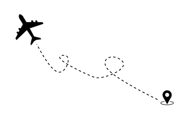 Vector airplane flight route dotted line with plane icon on white background