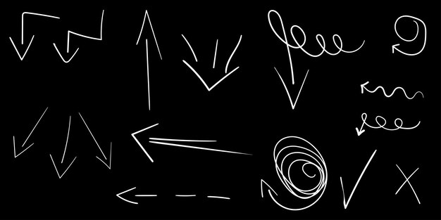 Vector arrows drawn by hand Doodle arrows White arrows Set of different arrows