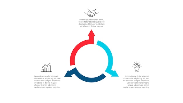 Vector arrows infographic. Cycle diagram with 3 options. Business template for presentation.