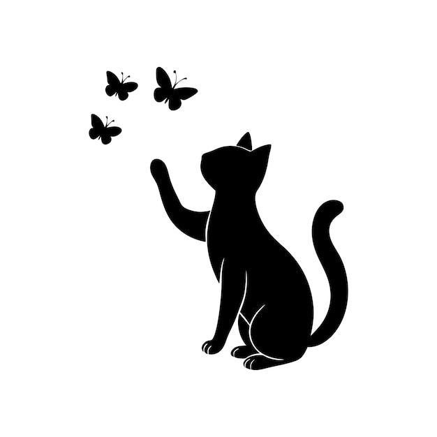 Vector Art of Cat with Butterfly Silhouette Elegant Flying Design