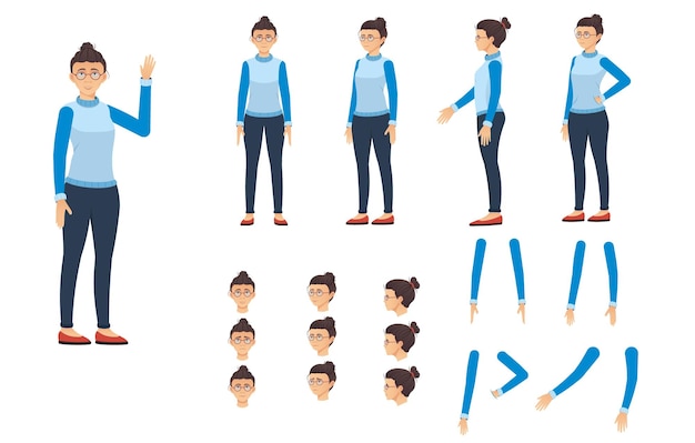 Vector asian woman in different poses for animation