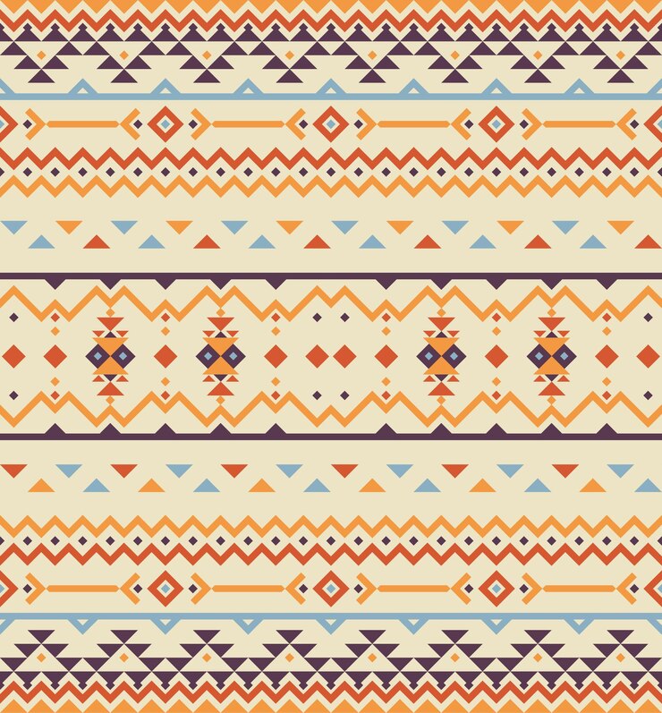 Vector aztec ethnic pattern Illustration with earth tone and brown orange teal beige zigzag sha