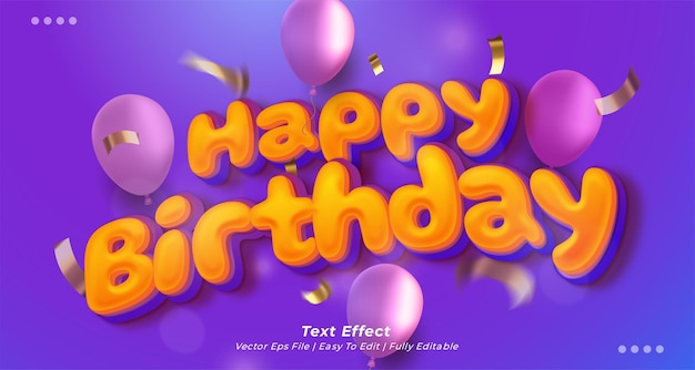 Vector background happy birthday with editable text effect 3d style