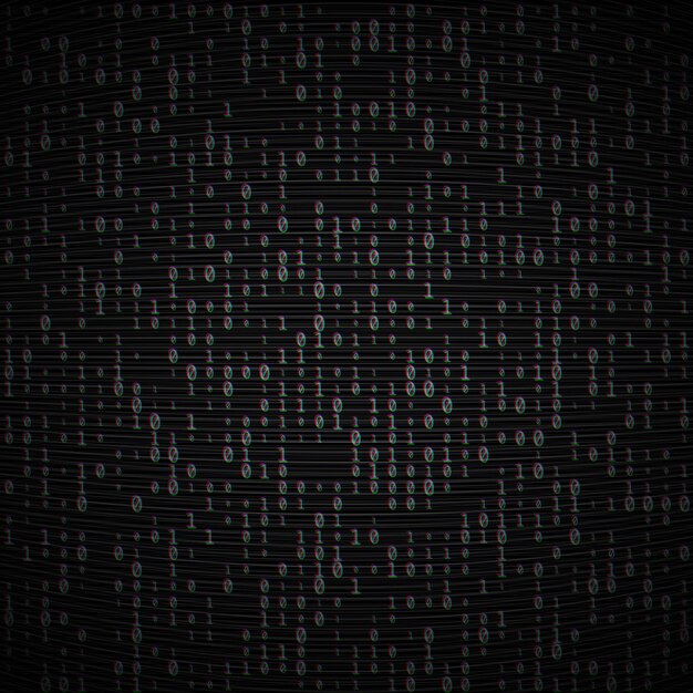 Vector binary code dark background. Big data and programming, hacking, decryption, encryption, computer numbers 1,0. Coding or Hacker concept. Analog TV Glitch moire texture. No signal noise.