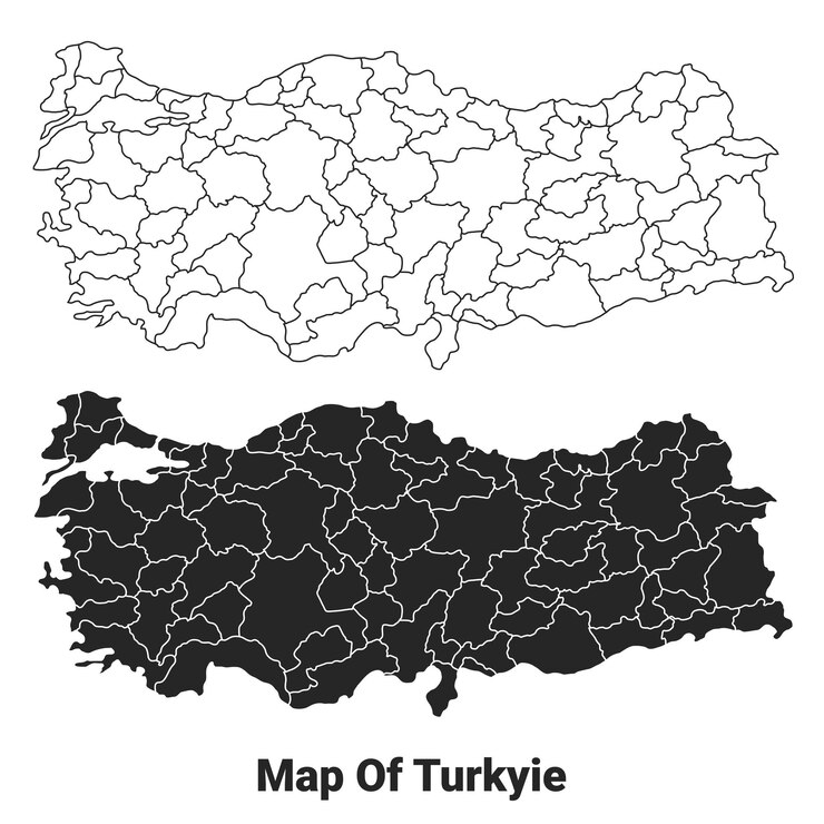 Vektör vector black map of turkey country with borders of regions