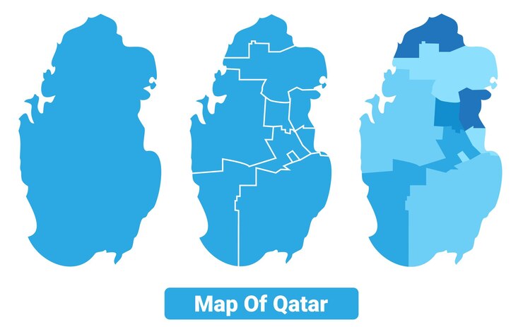 Vektör vector bluescale qatar map in different style border outline illustration set