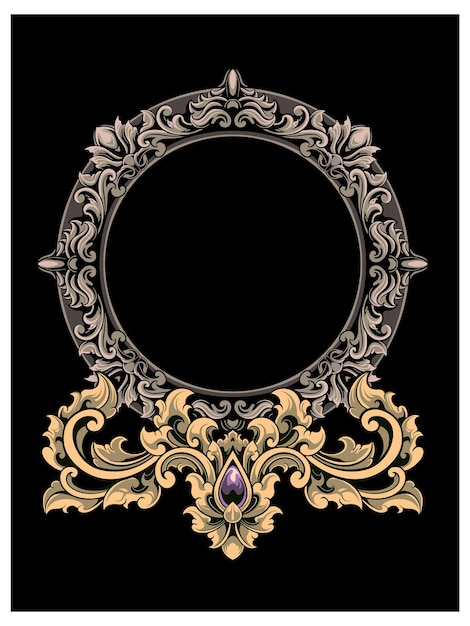 vector border design in carved circle shape, color editable