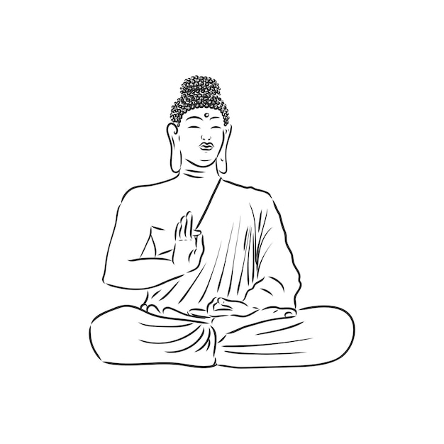 Vector Buddha in line hand drawn sketch style on white background buddha