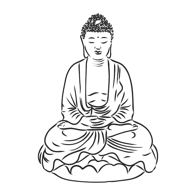 Vector Buddha in line hand drawn sketch style on white background buddha