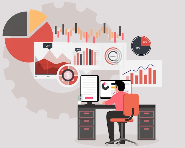 vector business data research report graph dashboard monitor and finance investment planning concept