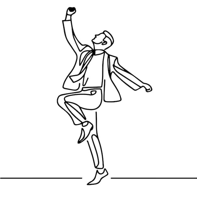 vector business people dancing with a simple continuous line style and white background