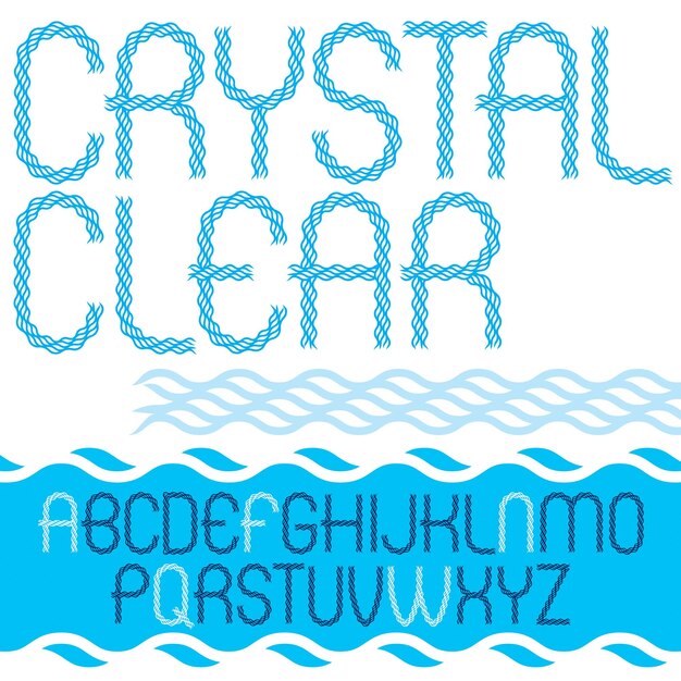 vector capital narrow alphabet letters collection made with abstract flowing rhythm wave lines, crystal clear.