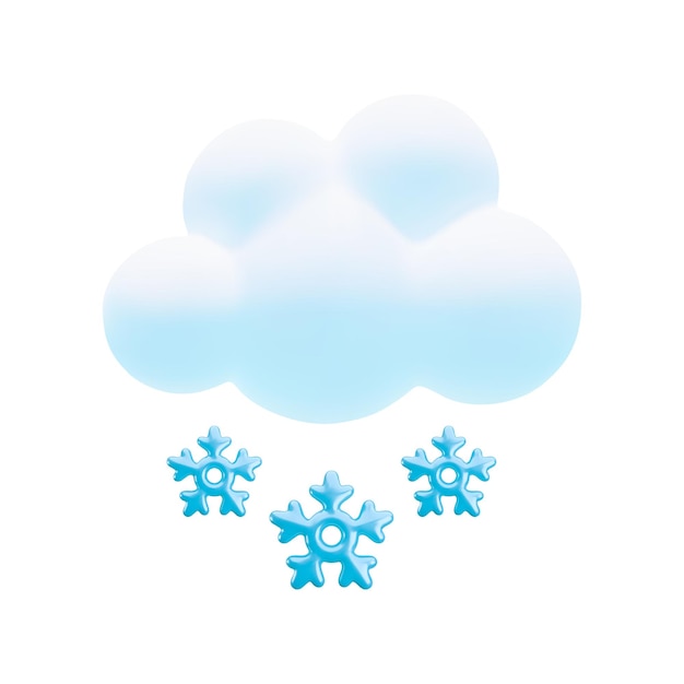 Vector cartoon d snowy weather icon cute d render of cloud with three snowflakes on white trendy