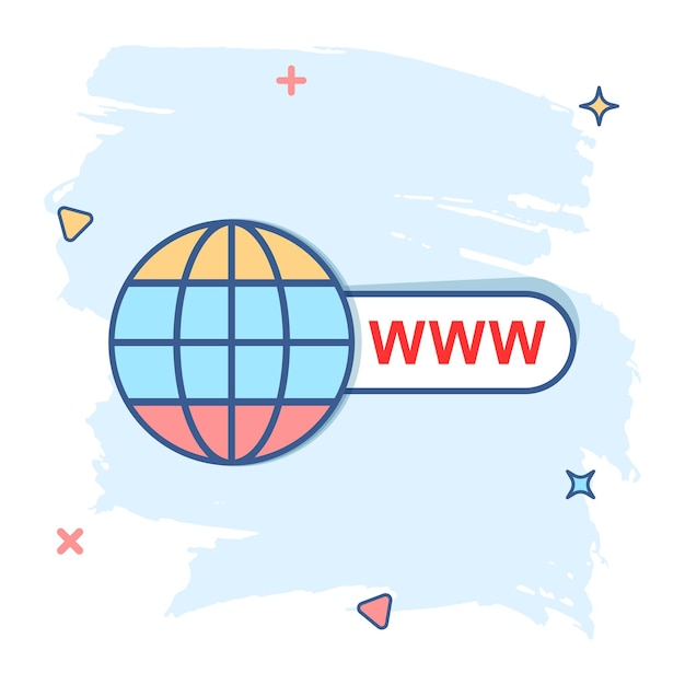 vector cartoon go to web icon in comic style globe world sign illustration pictogram www url business splash effect concept
