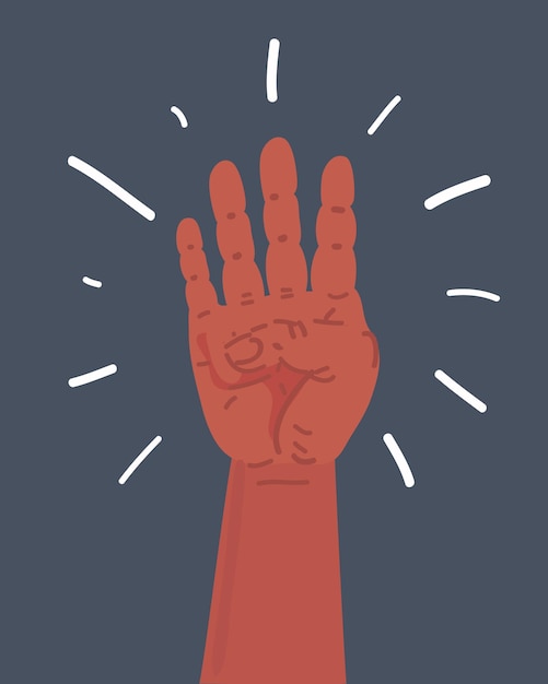 Vector cartoon illustration of Four fingers gesture Object on dark background