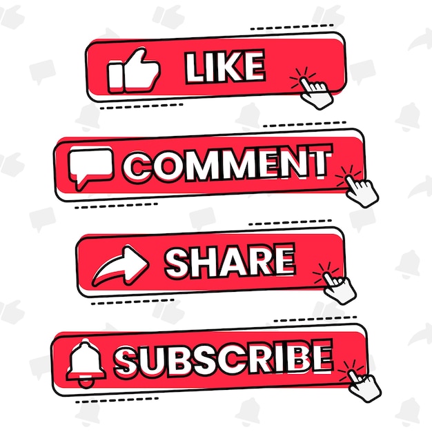 Vector cartoon Like Comment Share Subscribe button icon in comic style