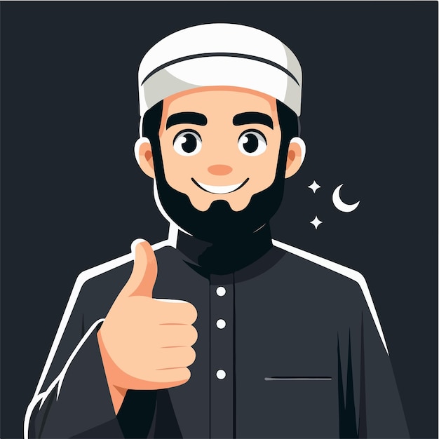vector character of a muslim guy expressing a thumbs up in a flat design style