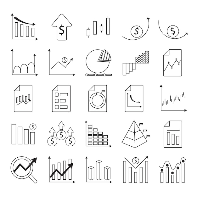 Vector Chart Icons outlineGrowing bar graph Business graphs and charts icons Statistics and an