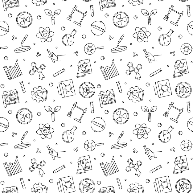 Vector Chemistry seamless background Chemical concept linear pattern