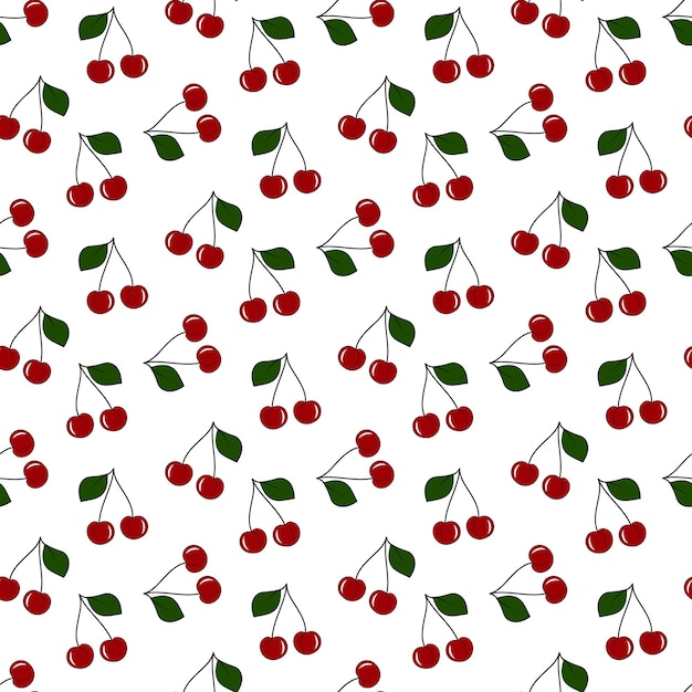 Vector cherry seamless pattern Hand drawn illustration of summer fruit Fresh design great for wall