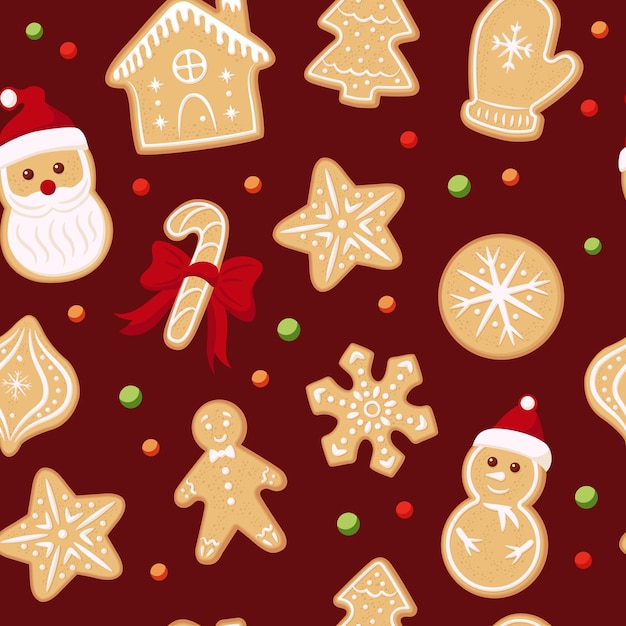 vector christmas cookies gingerbread new year seamless vector pattern background