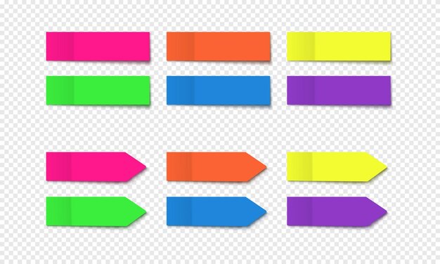 Vector collection colorful realistic sticky notes Post note stickers template Sticky paper tapes with shadow isolated on transparent background