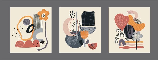Vector collection of creative cards with abstract shapes and geometric elements