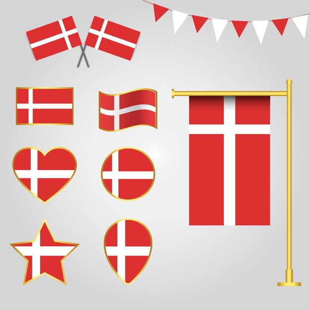 Vector collection of Denmark flag emblems and icons in different shapes illustration of Denmark