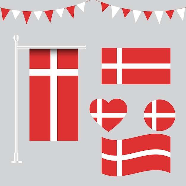 vector collection of Denmark flag emblems and icons in different shapes