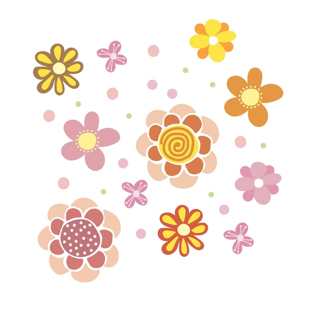 Vector collection of spring flowers Simple multicolored flowers in trendy style
