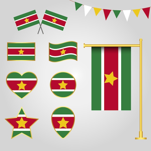 Vector collection of Surinam State of South America emblems and icons in different shapes