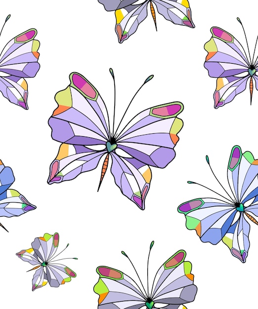 vector color pattern background with colorful vintage butterflies and moths