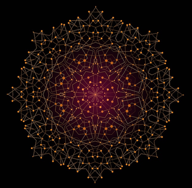 Vector Colorful Bright Shape Molecular Structure with Lines and Dots Background