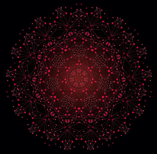 Vector Colorful Bright Shape, Molecular Structure with Lines and Dots Background.