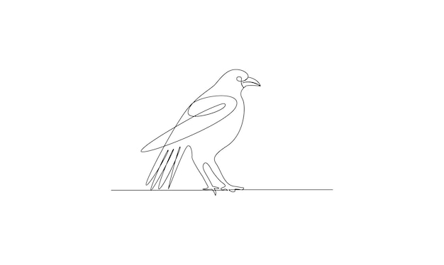 vector continuous one simple abstract line drawing of crow bird in silhouette isolated on a white