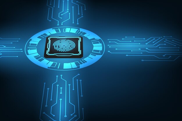 vector cpu concept with futuristic circuit board fingerprint