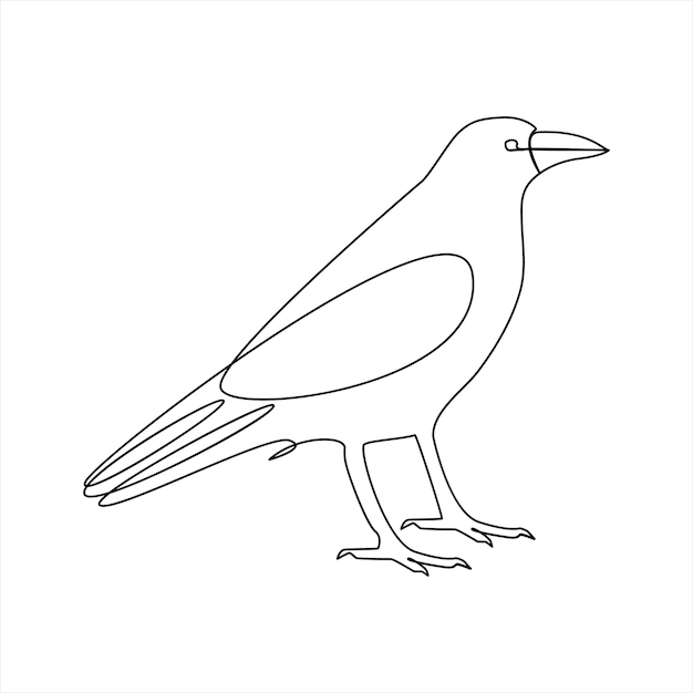 vector crow drawing in one continuous line isolated on white background illustration minimal