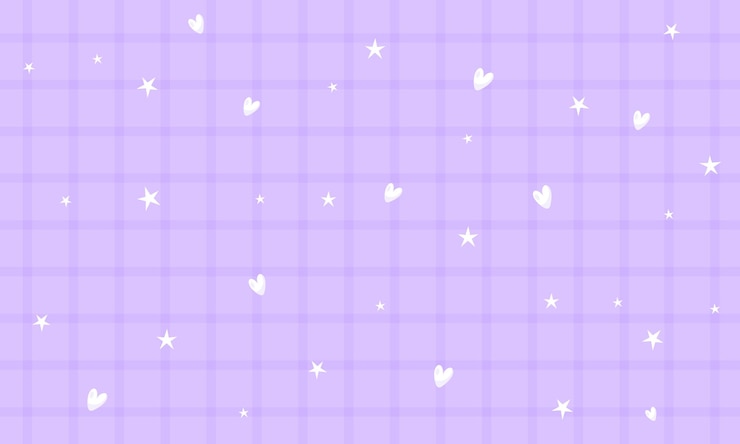 Vektor vector cute purple gingham plaid checkered pattern with heart and star background wallpaper