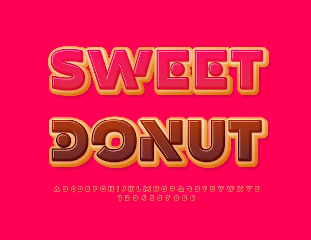 vector delicious label sweet donut tasty cake font exclusive alphabet letters and numbers set