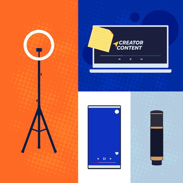 Vector design of creator tools for creating social media content There are ring light laptop