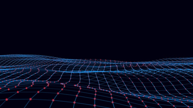 Vector digital technology wave Dark cyberspace with motion dots and lines Futuristic background