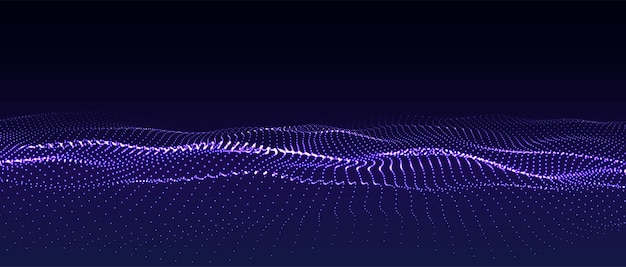 Vector digital technology wave Dark cyberspace with motion dots and lines Futuristic background