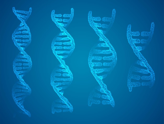 Vector dna spiral made of polygons and dots on colored background