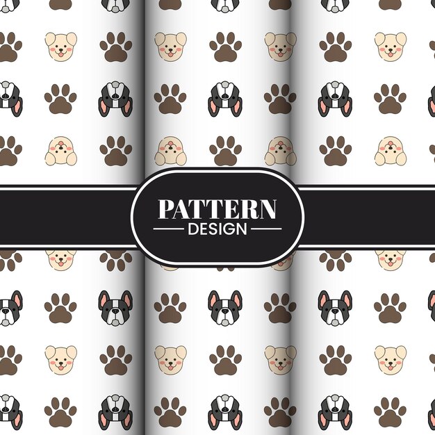 Vector dog seamless cute puppy face with puppy footprint