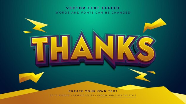 Vector Editable 3D yellow purple text effect Thanks graphic style on gradient green background