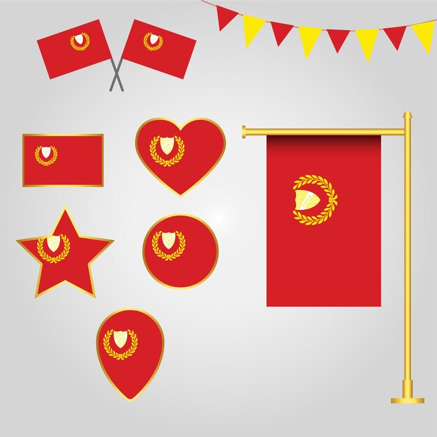vector elements collection of Kedah State of Malaysia star pole flag heart flag shapes