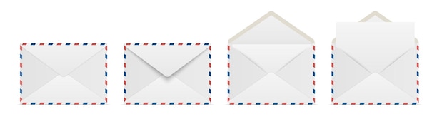 Vector Envelopes with Blank Letter Folded Unfolded Isolated Envelope Set