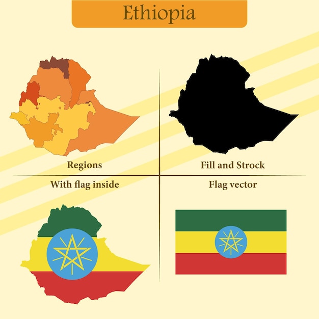 vector ethiopia map vector states and lines and full with vector flag and flag map