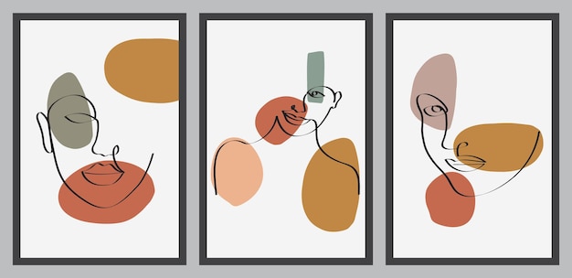 Vector face line art abstract minimalist for wall decoration posters brochures and others