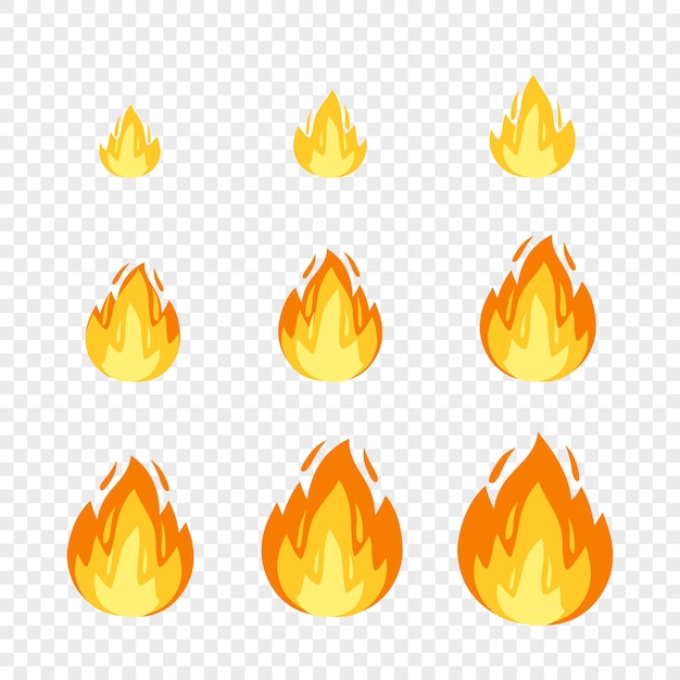 vector fire sprites illustration for animation frames use in game development mobile games or motion